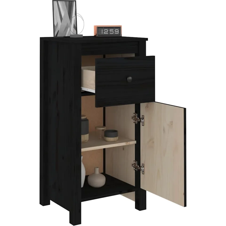 vidaXL Dressoirs 2 st 40x35x80 cm massief grenenhout zwart