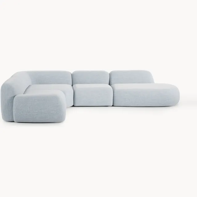 Westwing Collection Modulaire bouclé XL hoekbank Wolke met chaise longue lichtblauw