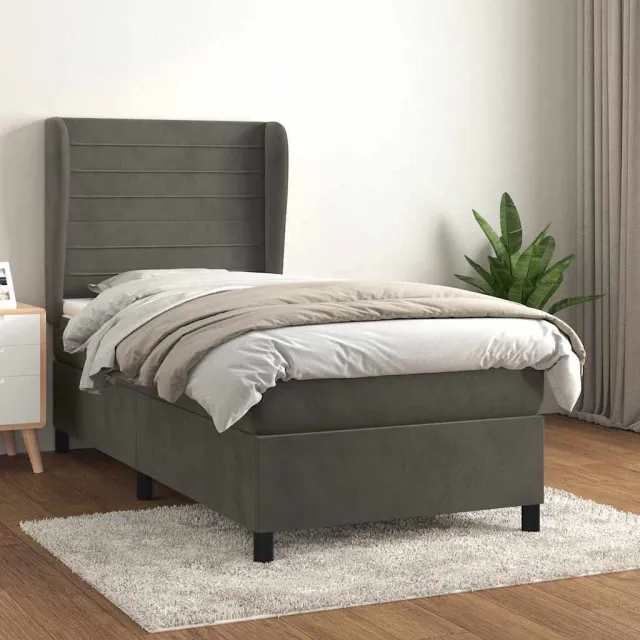 vidaXL Boxspring met matras fluweel donkergrijs 100x200 cm grijs