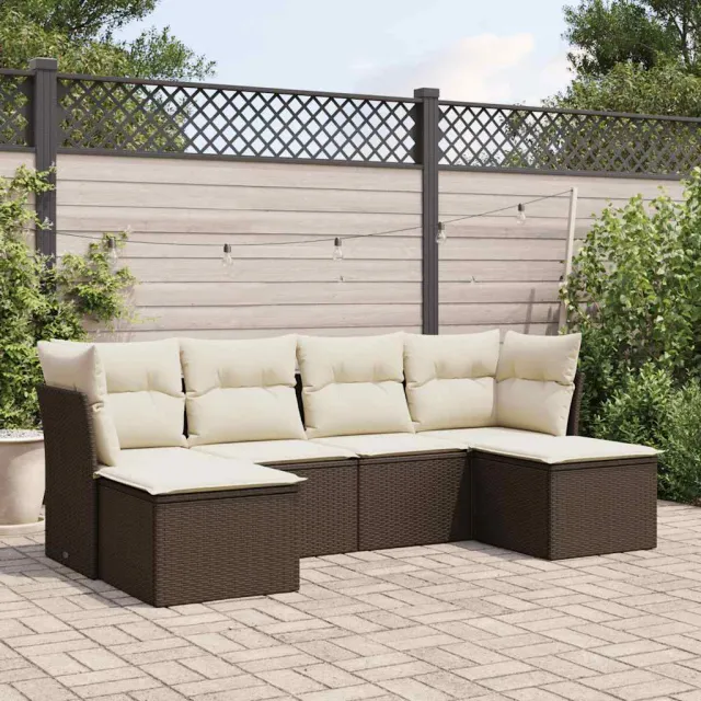 vidaXL 6-delige Loungeset met kussens poly rattan bruin, foto 2