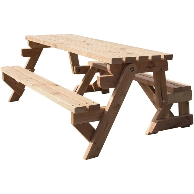 Tuinmeubelxtra Inklapbare picknicktafel Maxx - Douglas houten picknicktafel - voor 2 tot 5 personen 150 cm - compleet gemonteerd geleverd - hout is 4,5 cm dik - Geen schroefgaten in tafelblad oranje achtig