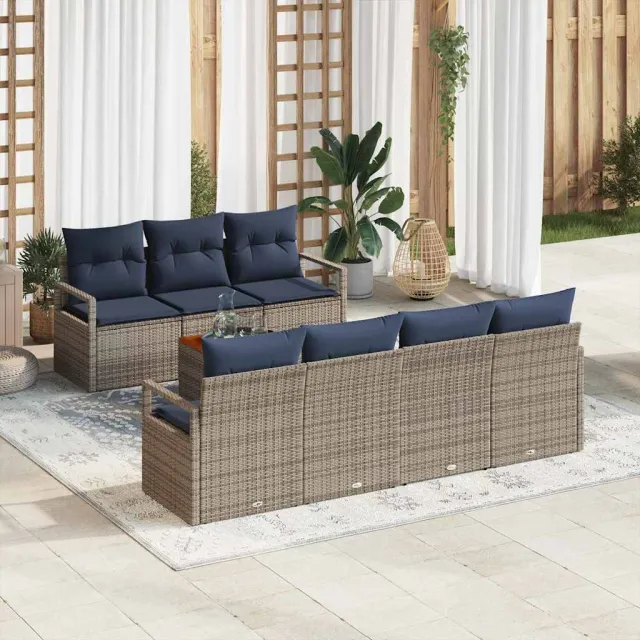 vidaXL Tuinbankenset 8 st Grijs poly rattan, foto 2