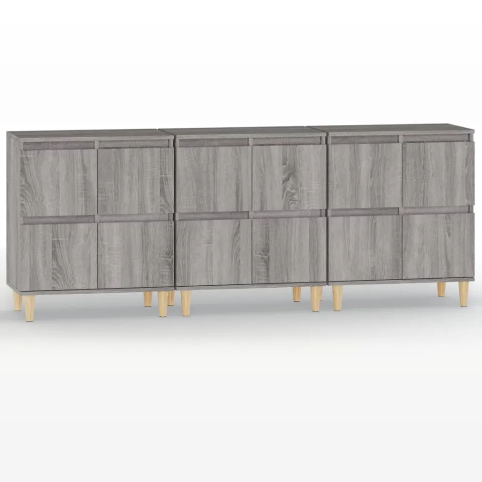 vidaXL Dressoirs 3 st 60x35x70 cm bewerkt hout grijs sonoma eikenkleur, foto 4