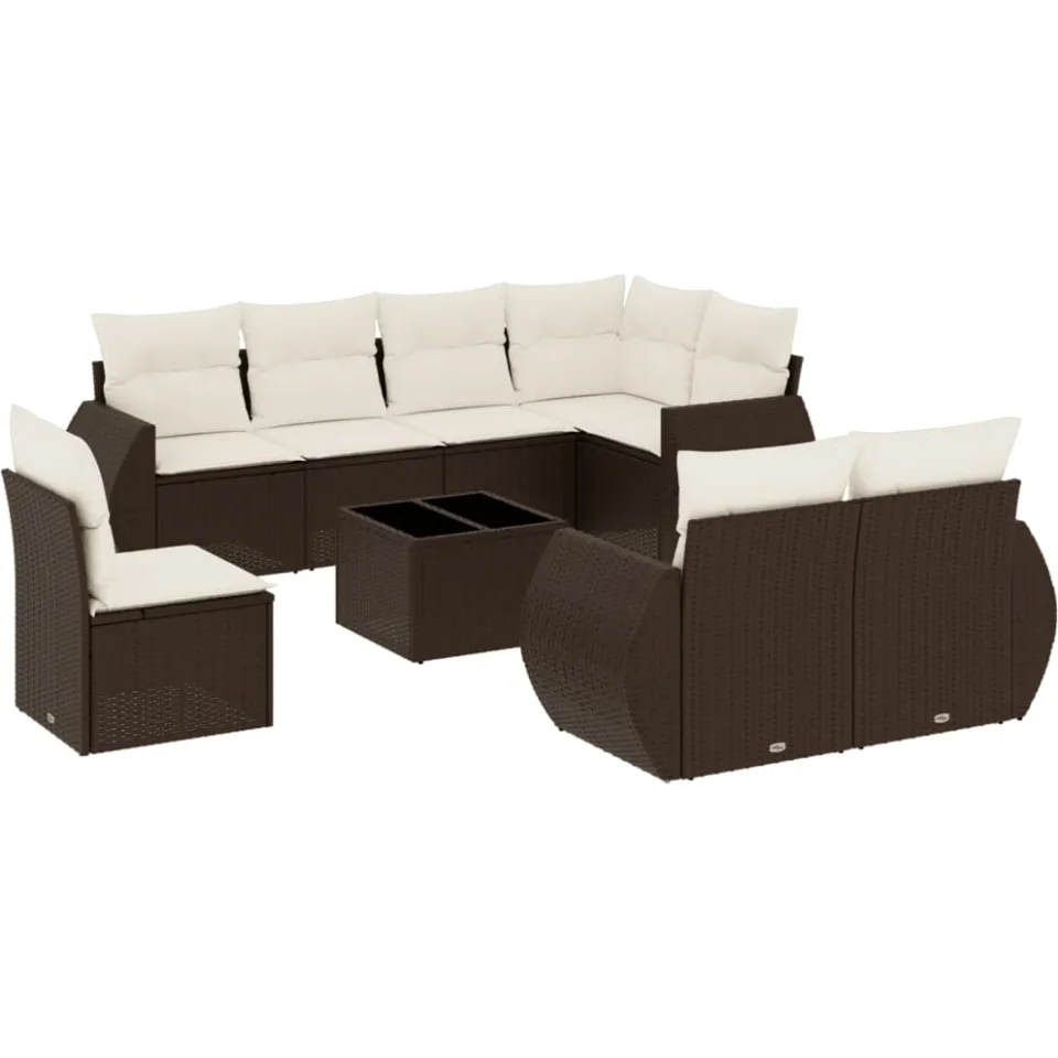 vidaXL 9-delige Loungeset met kussens poly rattan bruin, foto 4