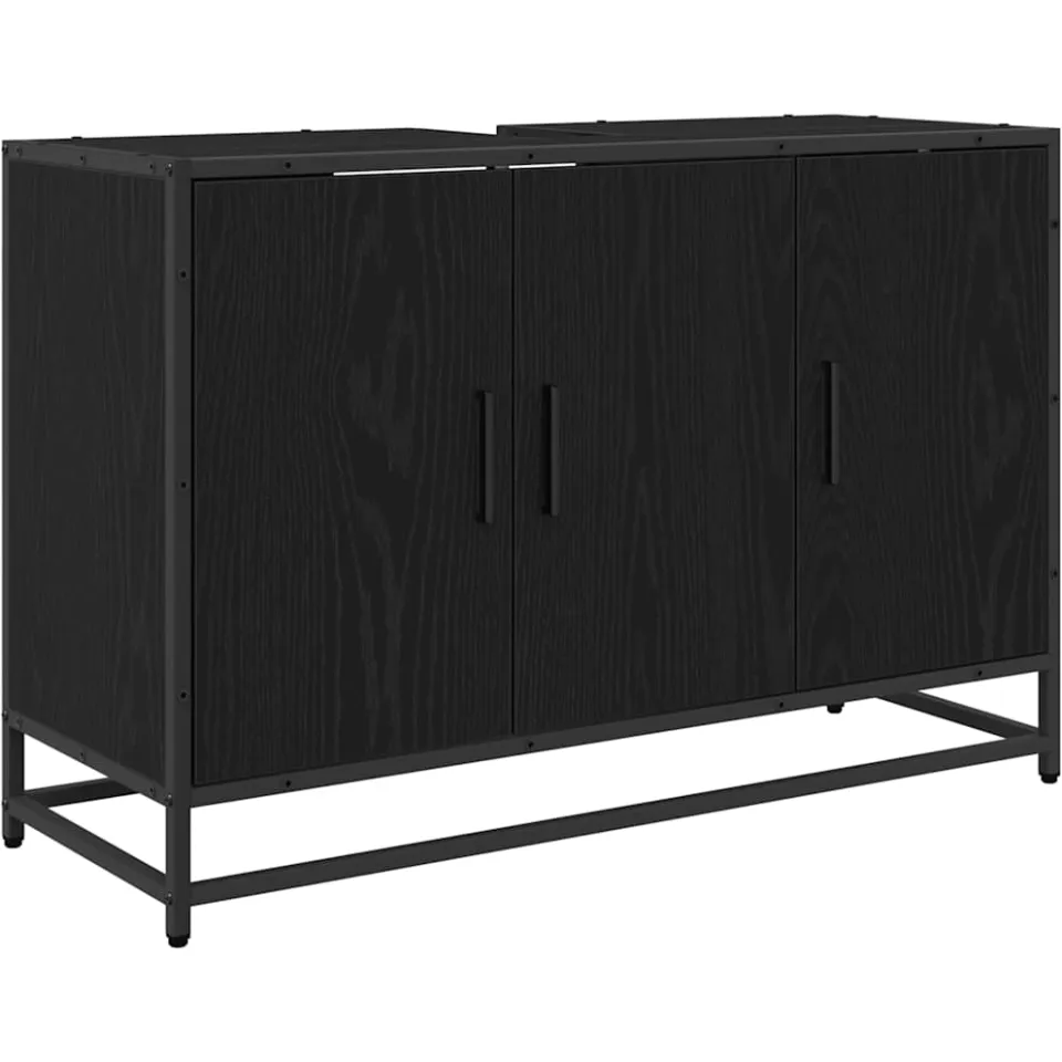 vidaXL Badkamerkast Zwart Eiken 90 x 33 x 60 cm Bewerkt hout, foto 3