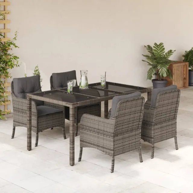 vidaXL 5-delige Tuinset met kussens poly rattan grijs, foto 2