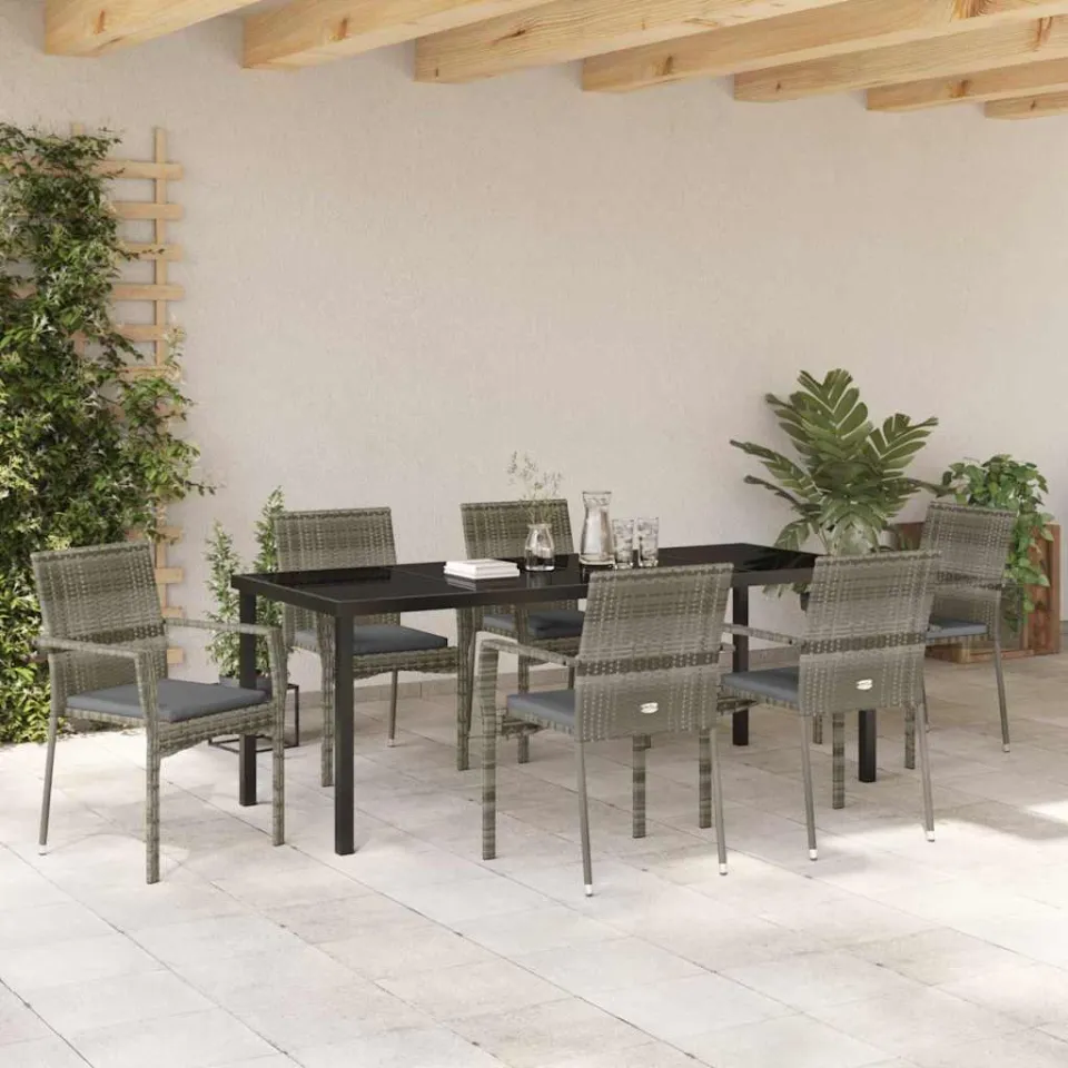 vidaXL Tuin eettafelset 7 st Grijs poly rattan, foto 3