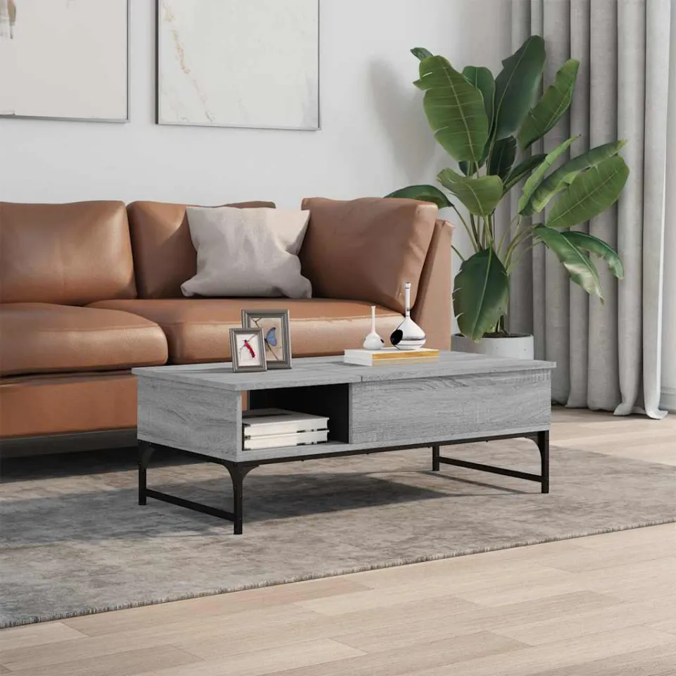 vidaXL Salontafel 100x50x35 cm bewerkt hout en metaal grijs sonoma, foto 3