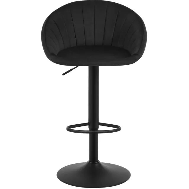 Klarven Barkruk met Rugleuning Fluweel zwart - Barkrukken met Rugleuning - Barkrukken - Barstoel - Hoogte Verstelbaar, 360° Draaibaar - Gestoffeerd met Armleuningen - B57xd56xh48cm
