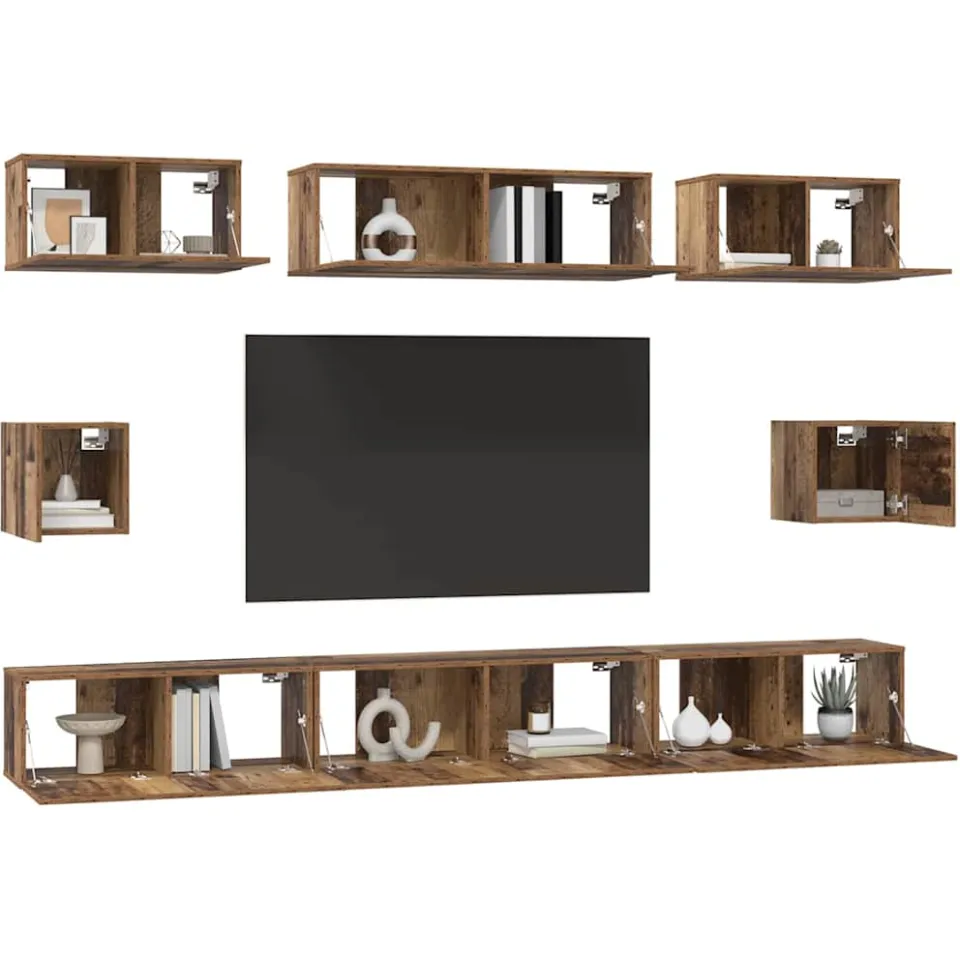 vidaXL Tv-meubelset 8 st Oud Hout Bewerkt hout Bruin