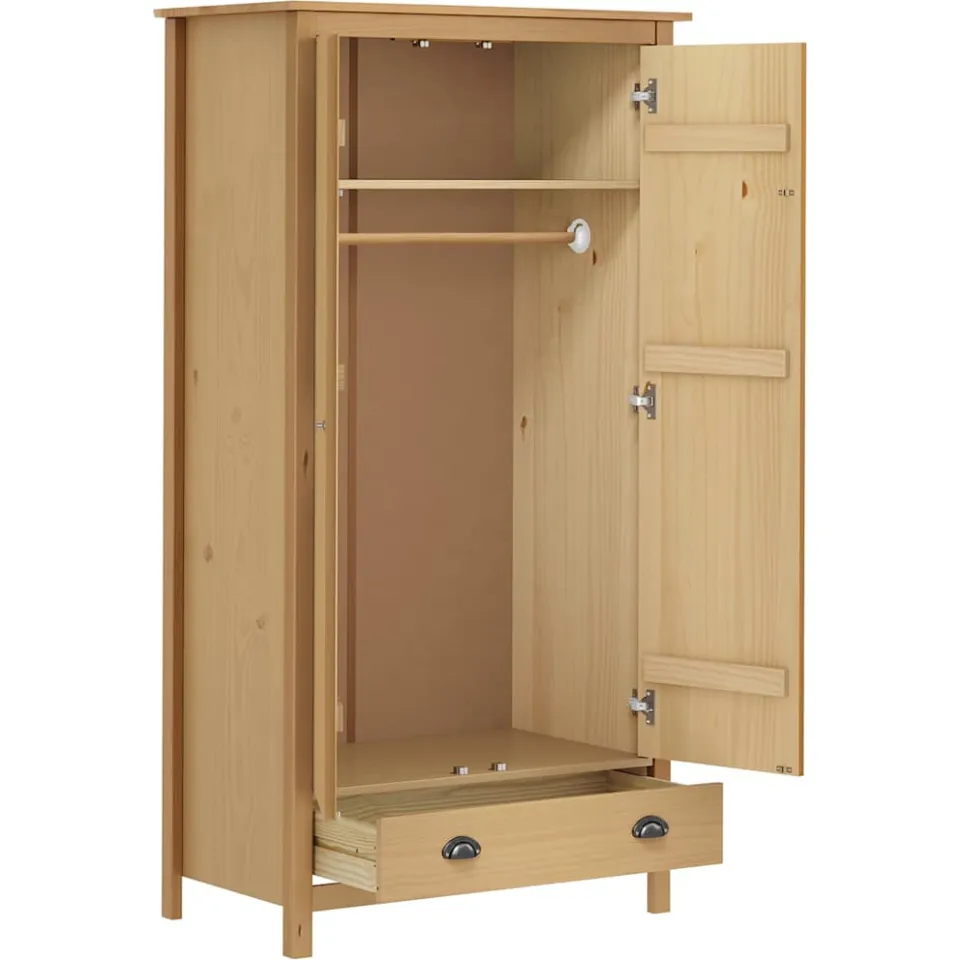 vidaXL Kledingkast Hill 2 deuren 89x50x170 cm massief grenenhout bruin, foto 3