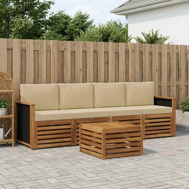 vidaXL Buiten bankenset 5 st 4-zits Natuurlijk en Beige
