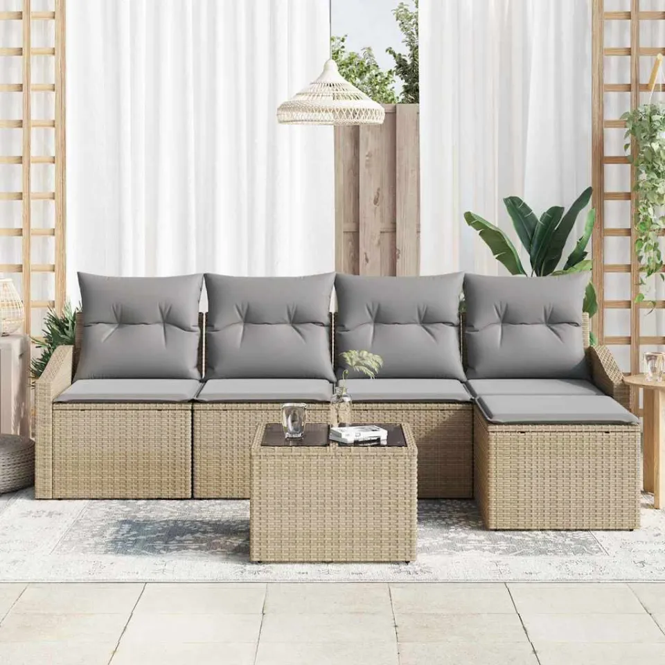 vidaXL Bankstel 6 st Beige en Licht Grijs poly rattan, foto 3