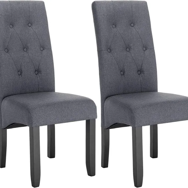 Klarven Eetkamerstoel Stuks Linnen donkergrijs - Eetkamerstoelen Set Van 2 - Fluwelen Eetkamerstoel - Eetkamerstoelen - Dining Chair - Hoge rugleuning, houten poten, comfortabele zitting - B47xh42cm