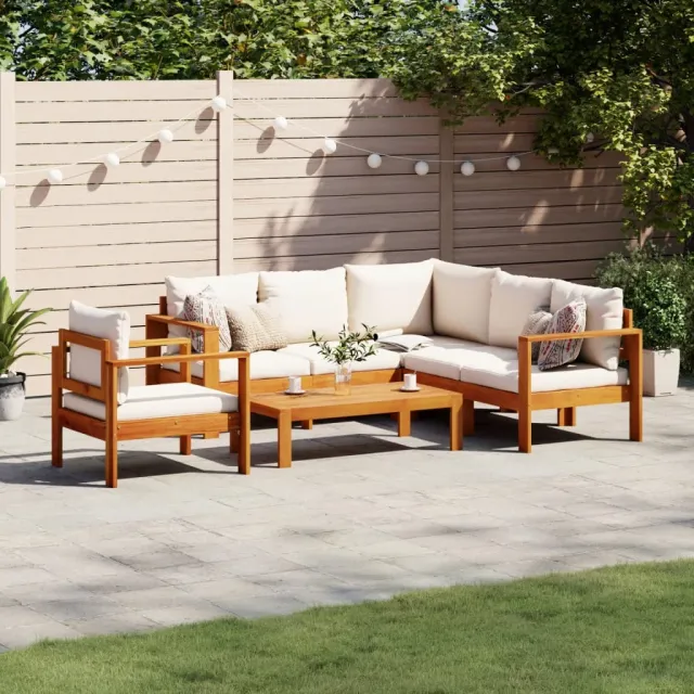 vidaXL 5-delige Loungeset met kussens massief acaciahout Crème