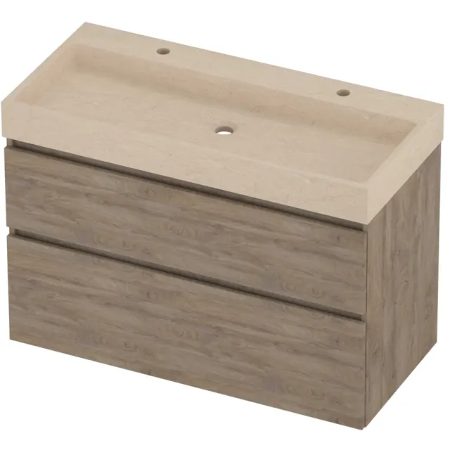 Proline Evoli Badmeubelset Hardsteen Loft 2 Kraangaten 100x46x70 cm Sand Stone Raw Oak Eiken