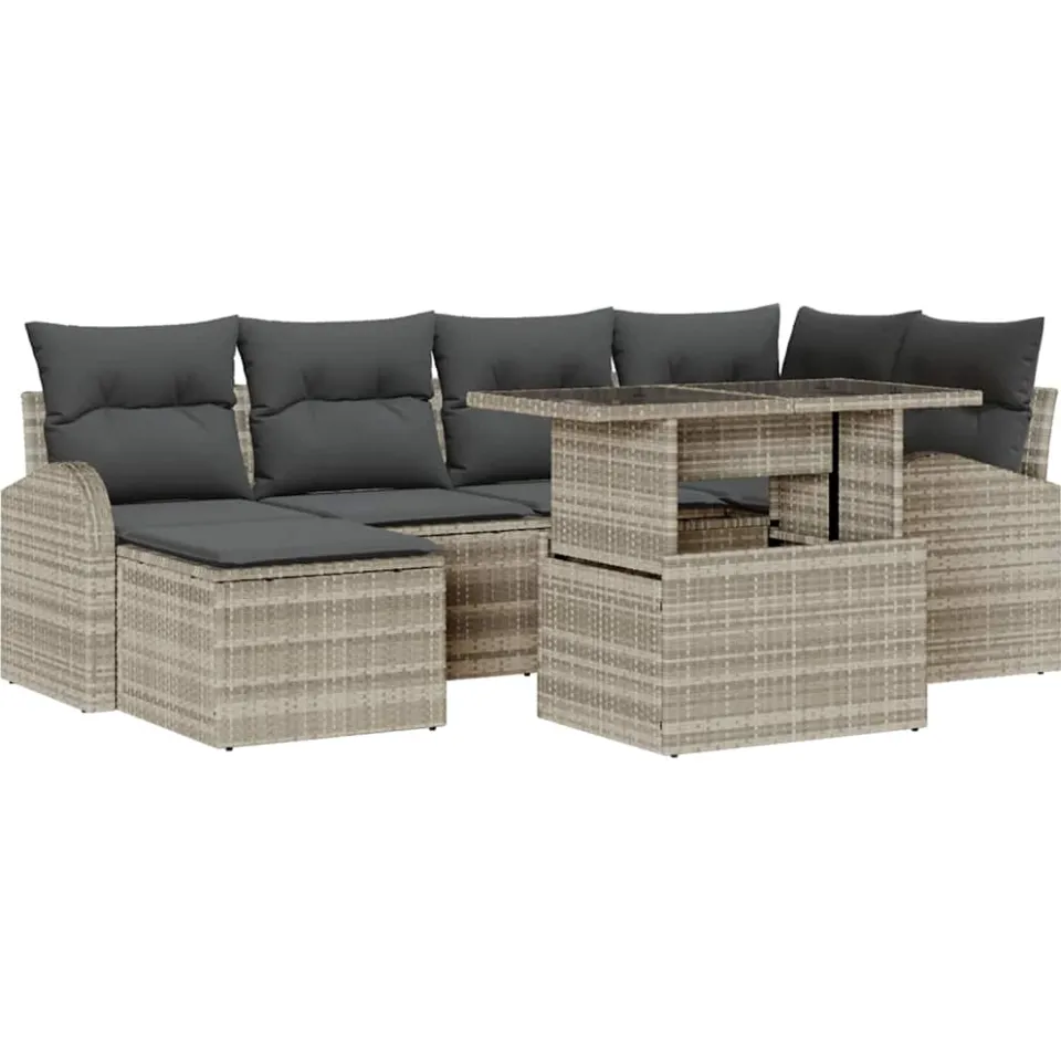 vidaXL Tuin Sofa Set 7 st Lichtgrijs Poly riet