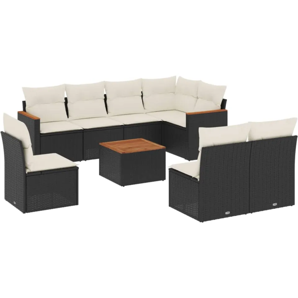 vidaXL 9-delige Loungeset met kussens poly rattan zwart, foto 3