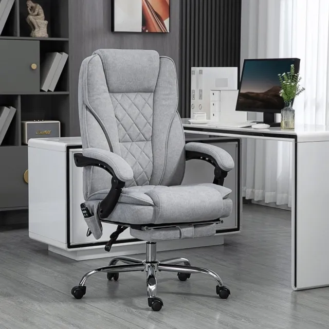 MIVRAY Bureaustoel 67 x 72 x 111-119 cm - Vibratiemassage en Verwarming met Ligstand en Voetsteun - Thuiskantoor - Grijs Polyester