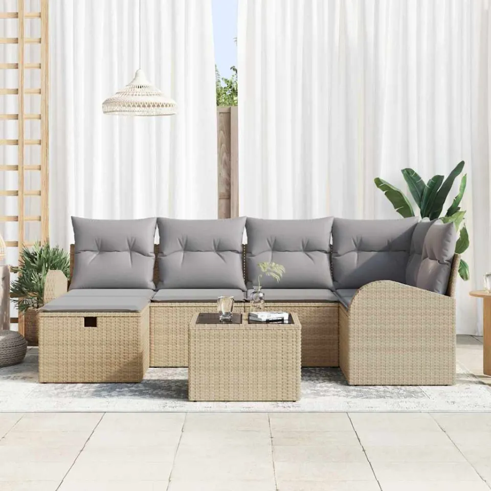 vidaXL Tuin Sofa Set 7 st Beige poly rattan, foto 3