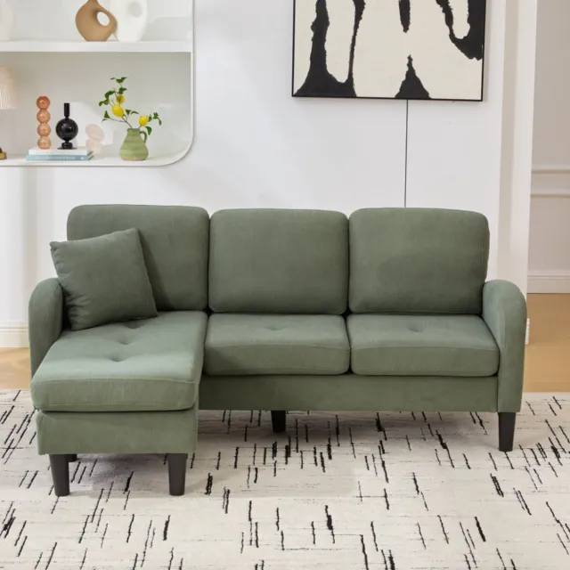 MODFU Hoekbank Met Liggedeelte - Modulair - 3-Zits - Voor Woonkamer Of Kantoor - Ribstof - Groen - 166 x 118 x 77 cm Groente
