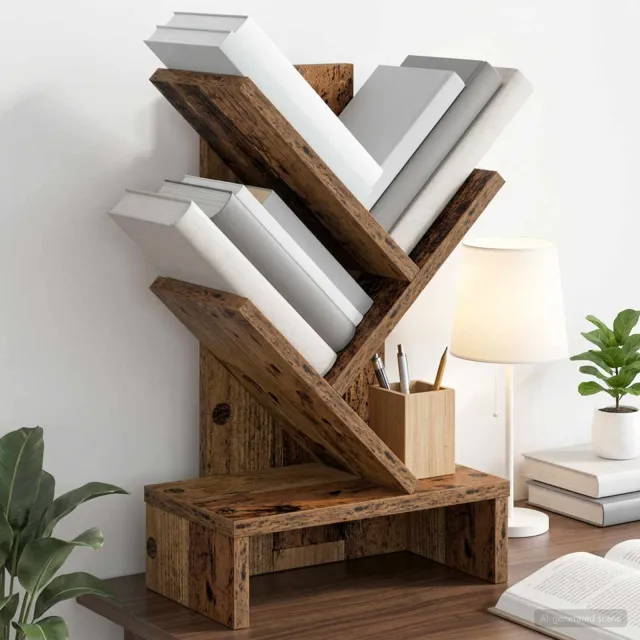 vidaXL Boomvormige boekenplank met 3 planken 30 x 18 x 48 cm Oud hout bruin, foto 2