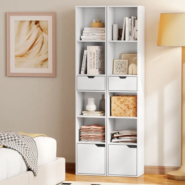 COVREO Boekenkast 30 x 24 x 158 cm wit, van spaanplaat met lade