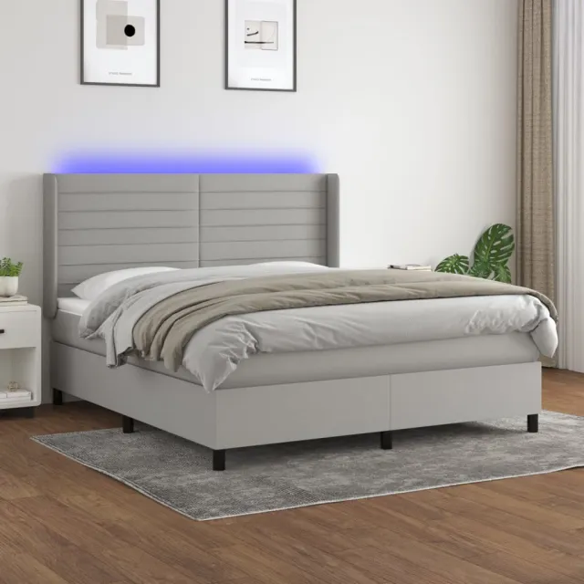 vidaXL Boxspring met matras en LED stof lichtgrijs 180x200 cm grijs