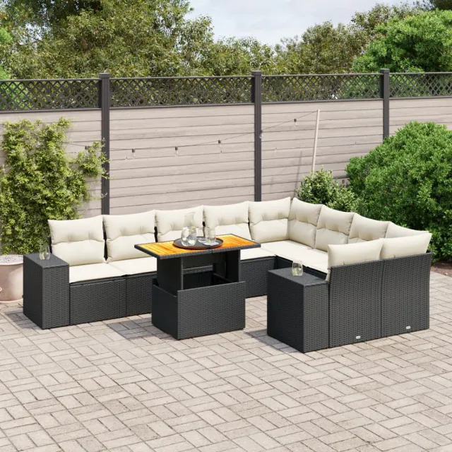 vidaXL 10-delige Loungeset met kussens poly rattan zwart, foto 2