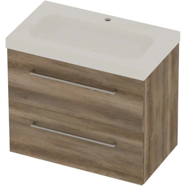 Basic-Line Moby 46 Badmeubelset Polystone 1 Kraangat Voor Grepen 80x46x66 cm Scotch Oak Glans Wit