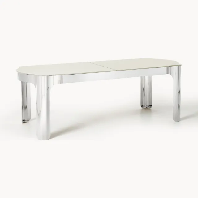 Westwing Collection Eettafel Georgia met glazen tafelblad, in verschillende formaten Wit, Zilverkleurig