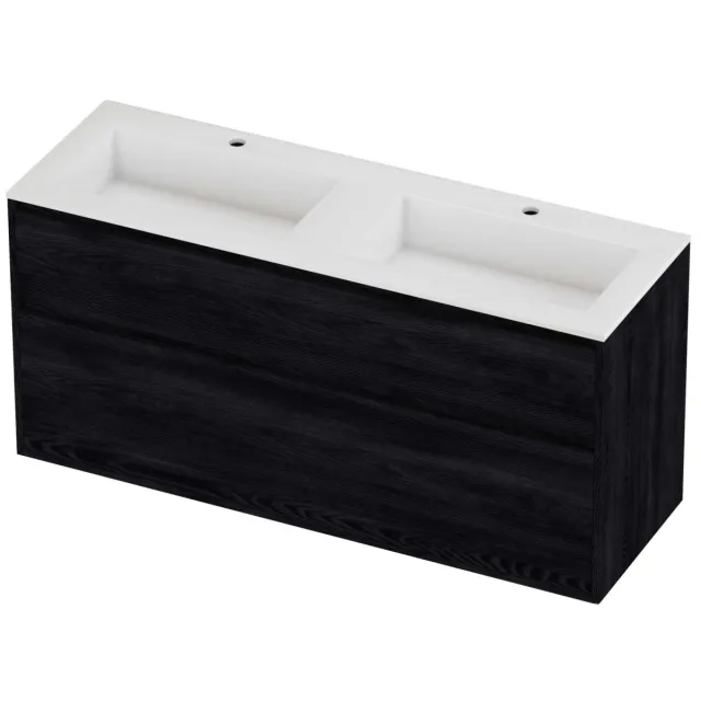 Proline Aristo Badmeubelset Polystone Elegant 2 Gaten 140x46x67 cm Glans Wit Black Oak Eiken