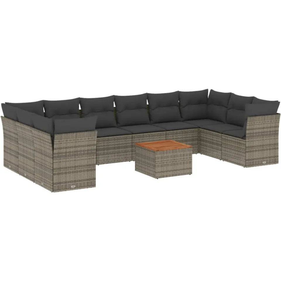 vidaXL 11-delige Loungeset met kussens poly rattan grijs
