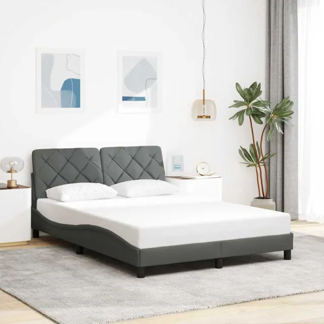 vidaXL Bedframe zonder matras stof donkergrijs 140x200 cm grijs