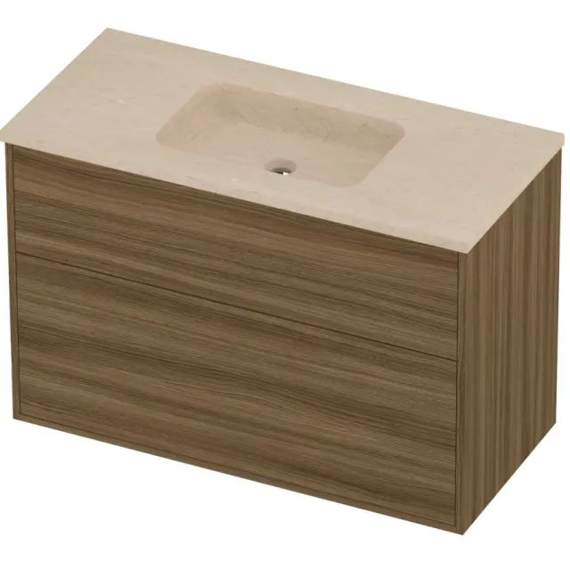 Proline Rollo Badmeubelset Hardsteen Elegant In Kader 100x46x67 cm Sand Stone Caramel Walnut Houtlook