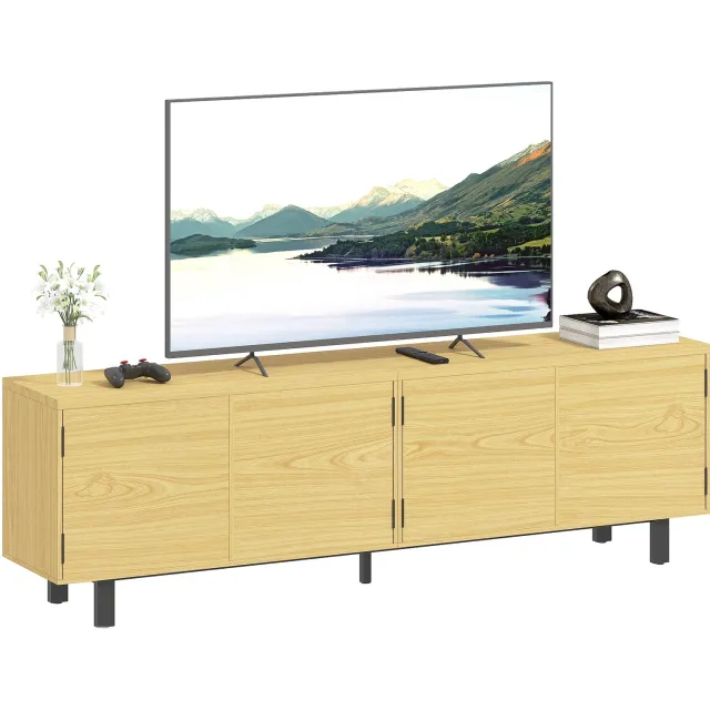 Lunpog TV-meubel - met 4 push-to-open deuren - afmetingen: 180 cm x 35 cm x 55,5 cm - natuurlijke houtkleur Natuurlijke houttint