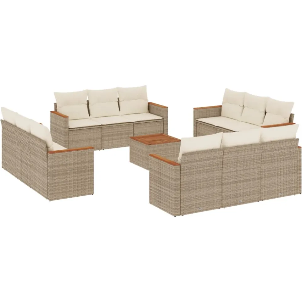 vidaXL 13-delige Loungeset met kussens poly rattan beige, foto 3