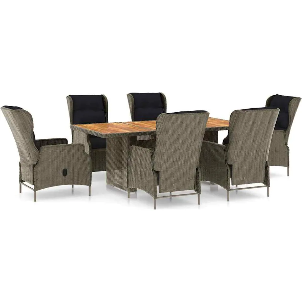 vidaXL 7-delige Tuinset met kussens poly rattan bruin, foto 3