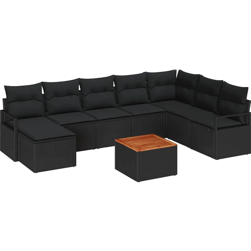 vidaXL Tuinbankenset 9 st Zwart poly rattan