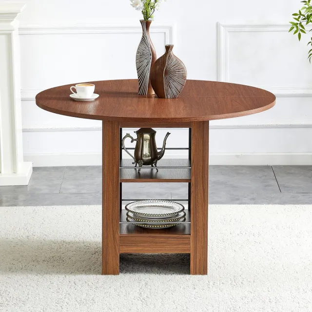 STILVORA Eettafel - Rond Met Open Opbergvakken - Voor Keuken En Eetkamer - MDF In Walnootkleur - 100x76 Cm