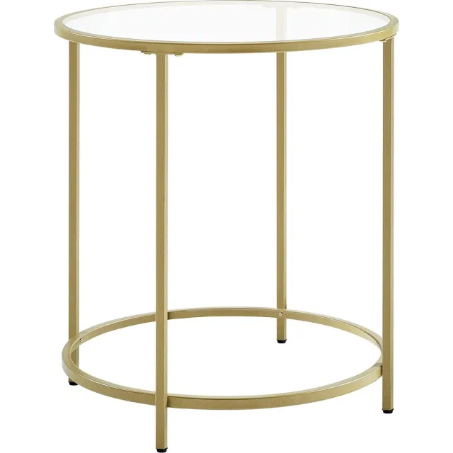 Vasagle bijzettafel rond, nachtkastje, kleine salontafel, 50 x 50 x 55 cm, glazen tafel met metalen frame, banktafel, balkon, gehard glas, goud lgt20g Metaal
