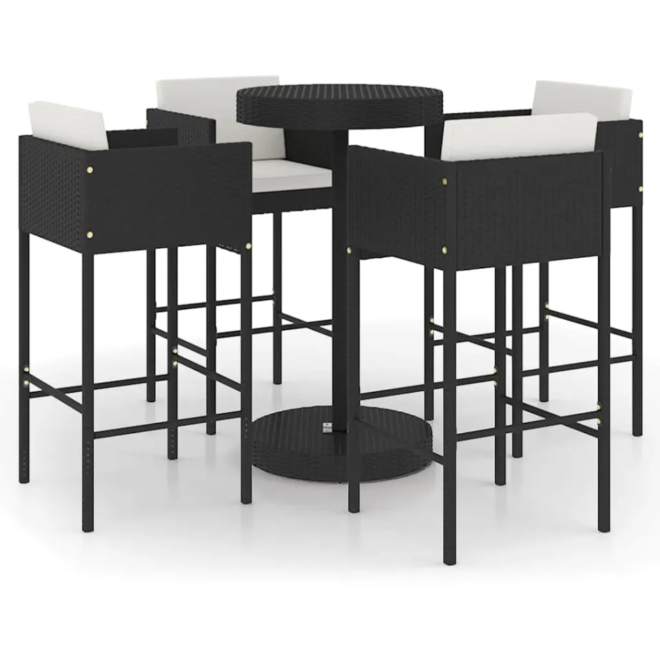 vidaXL 5-delige Tuinbarset met kussens poly rattan zwart, foto 3