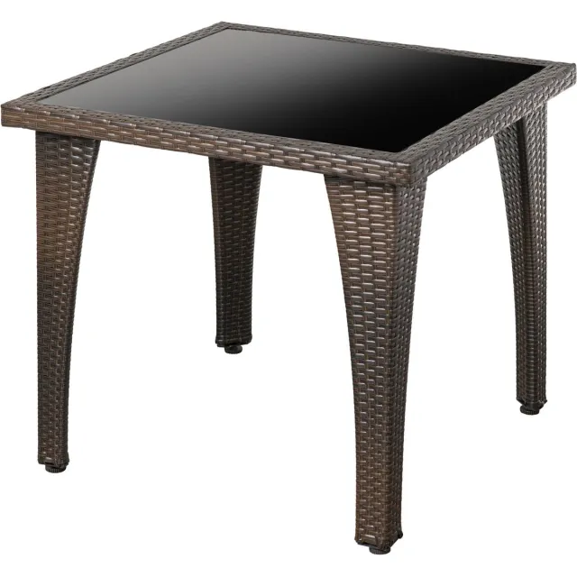 Brulo Tuintafel - balkontafel - tafel -poly rattan - glas 80x80x72 cm - 15 kg zwart