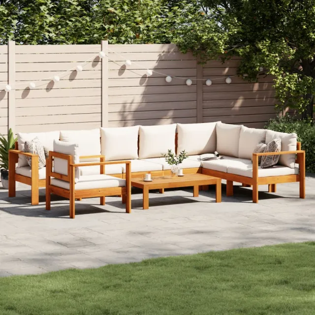 vidaXL 6-delige Loungeset met kussens massief acaciahout Crème