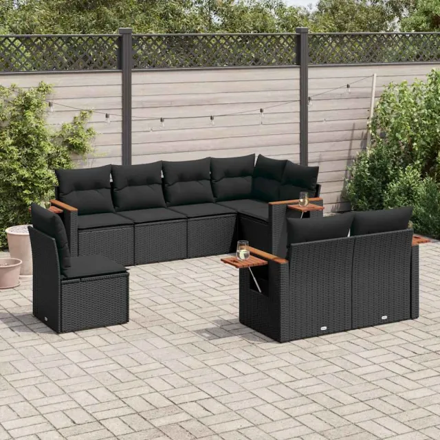 vidaXL 8-delige Loungeset met kussens poly rattan zwart, foto 2