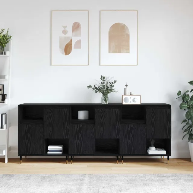 vidaXL Dressoirs 3 st Zwart Eiken 60 x 35 x 70 cm, foto 2