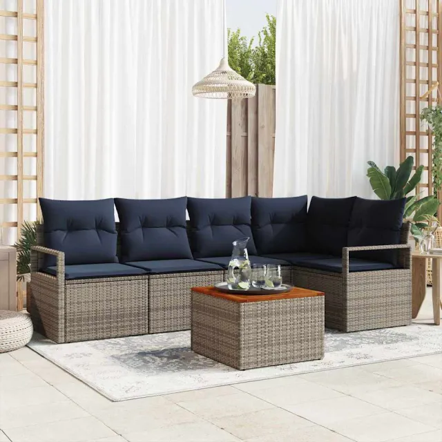 vidaXL Tuinbankenset 6 st Grijs poly rattan, foto 2