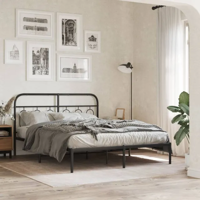 vidaXL Bedframe met hoofdbord metaal zwart 150x200 cm