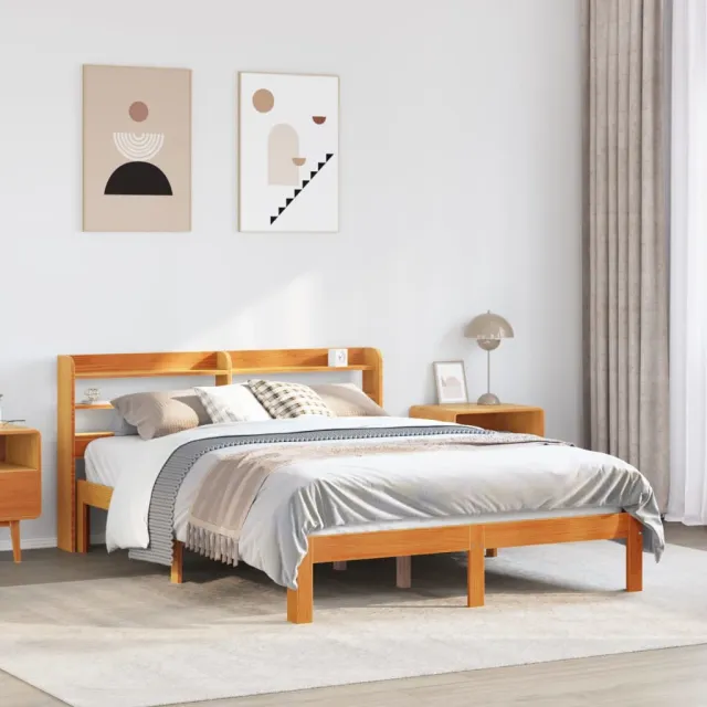 vidaXL Bedframe zonder matras massief grenenhout wasbruin 135x190 cm bruin