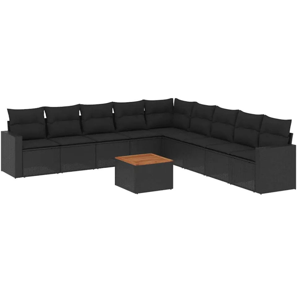 vidaXL 10-delige Loungeset met kussens poly rattan zwart, foto 3